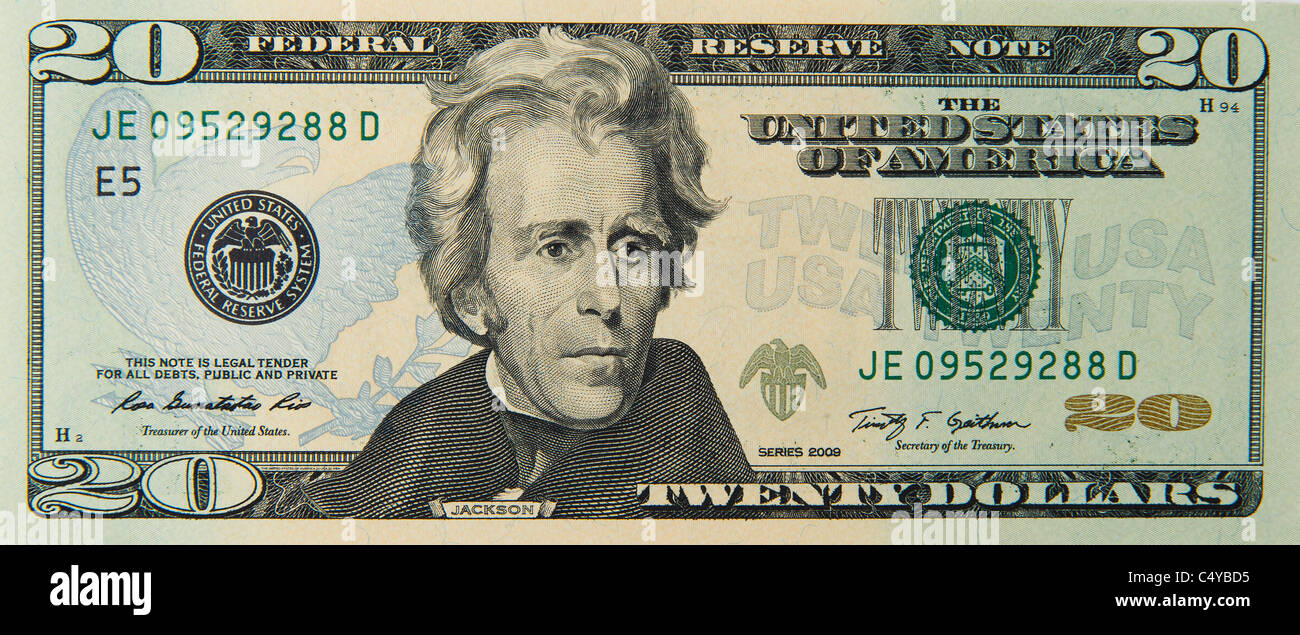 20 vingt dollars dollar bill note notes factures Banque D'Images