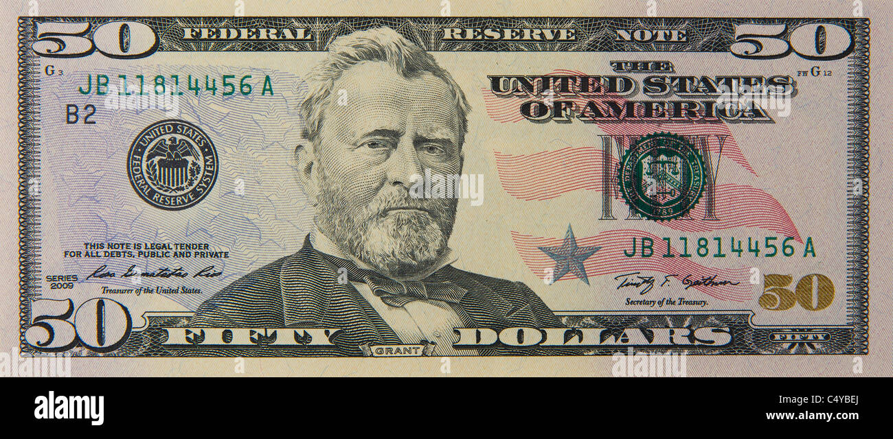 50 cinquante dollars dollar bill note notes factures Banque D'Images