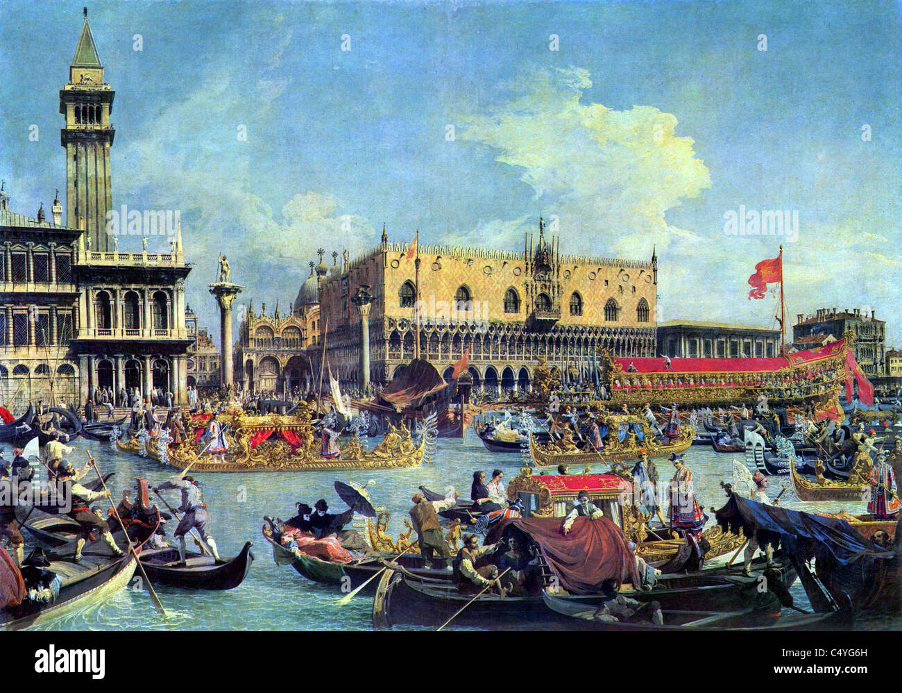 Le retour de l'Bucentaur au Molo [wharf] le jour de l'Ascension, Venise 1730 Banque D'Images