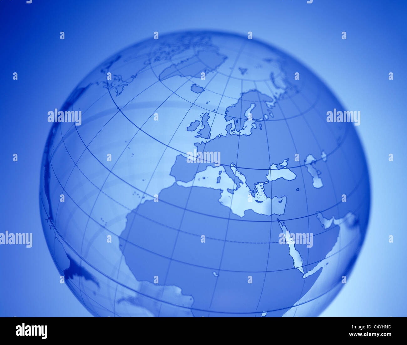 Effacer un mot lumineux globe avec l'Europe dans le centre Banque D'Images