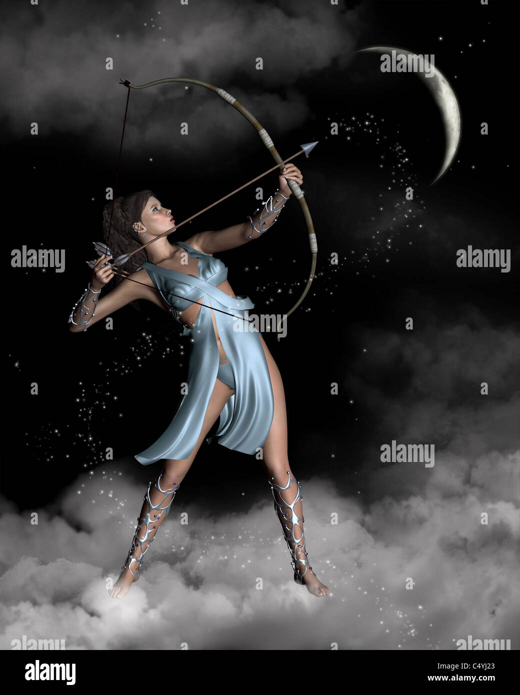 Diana (Artemis) chasseresse avec Croissant de lune Banque D'Images