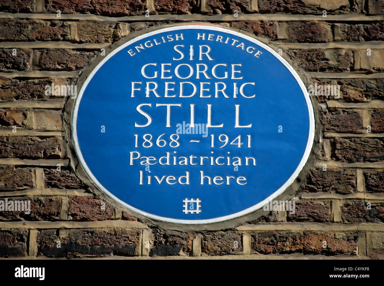 English Heritage blue plaque marquant un accueil de pédiatre sir George Frederic encore, Marylebone, Londres, Angleterre Banque D'Images