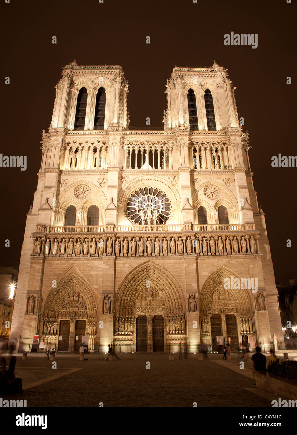 Paris - Cathédrale Notre-Dame à la nuit Banque D'Images