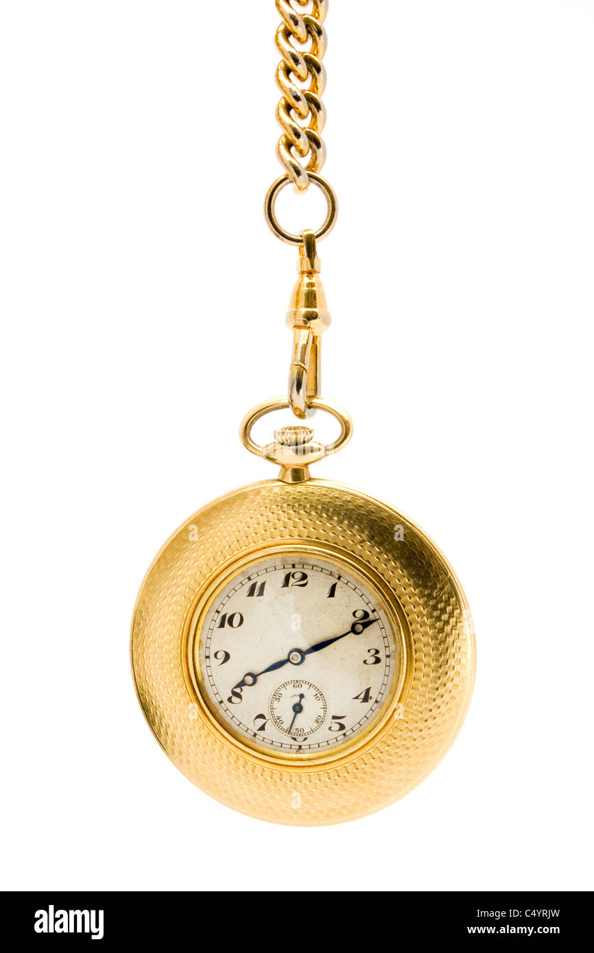 Montre en or sur une chaîne sur white Banque D'Images Montre en or sur une chaîne sur white Banque D'Images