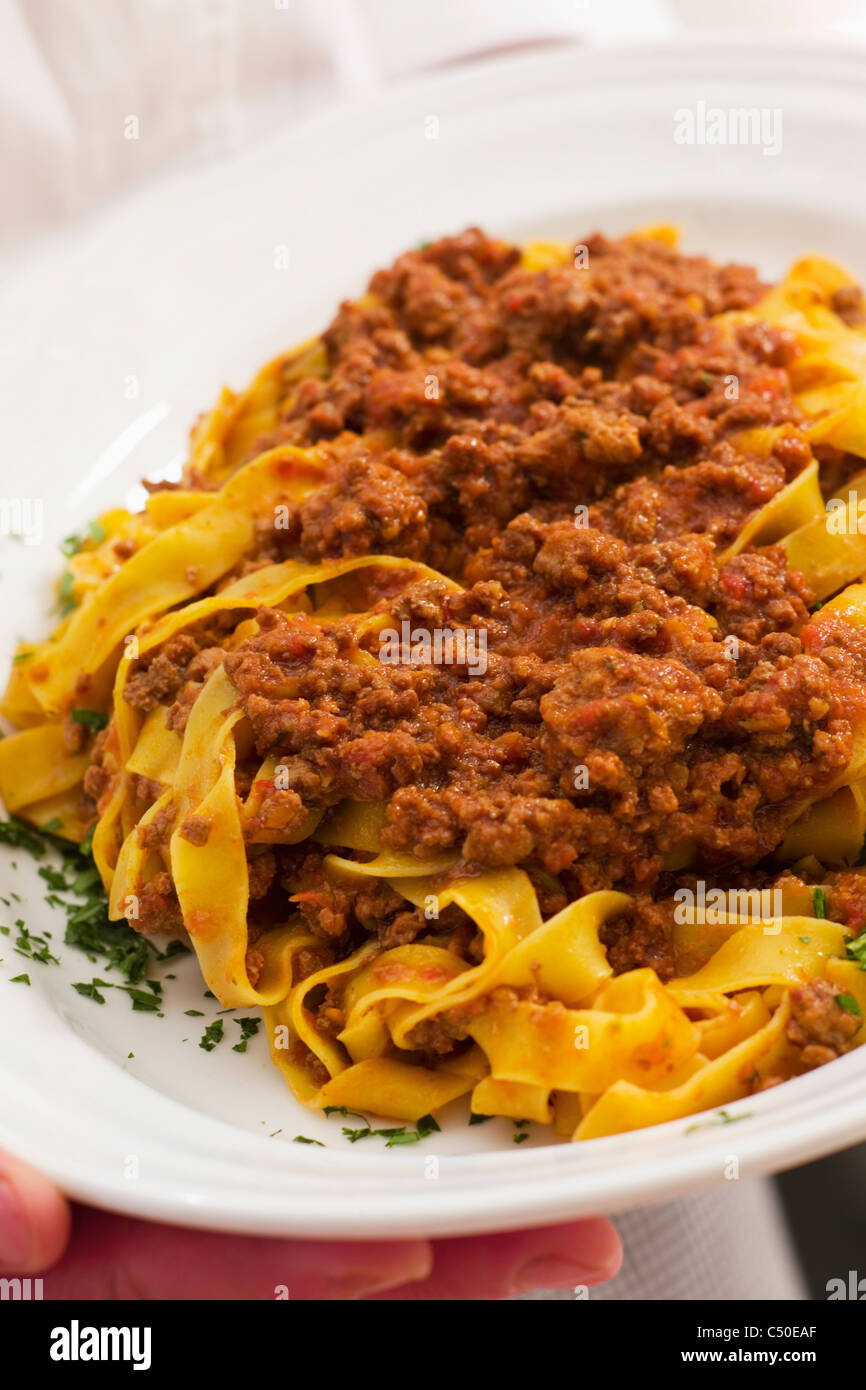 Close up de viande sur les lasagnes ragu Banque D'Images