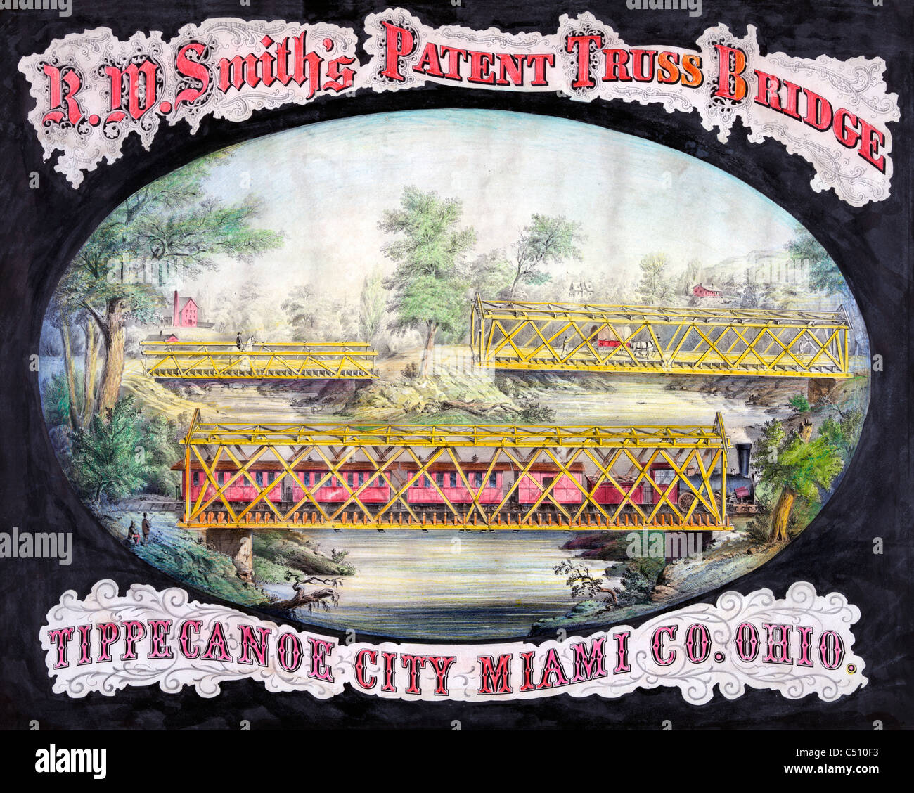 R.W. Smith's patent Truss Bridge, Ville, Miami Comté de Tippecanoe, Ohio, USA vers 1868 Banque D'Images