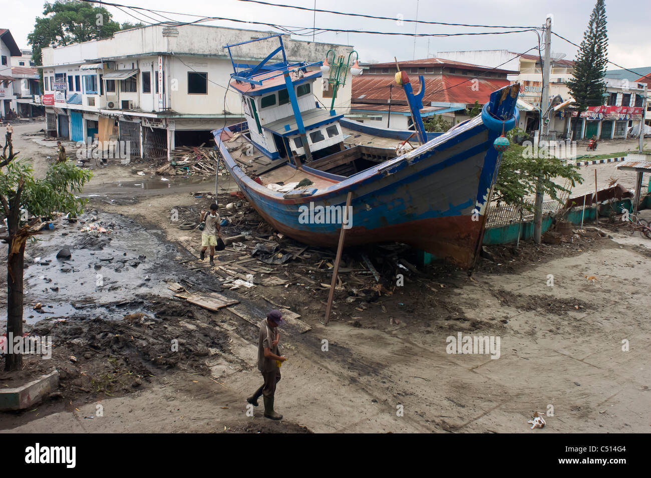 Une vue sur les destructions causées par le séisme et le tsunami à Banda Aceh, Indonésie Banque D'Images