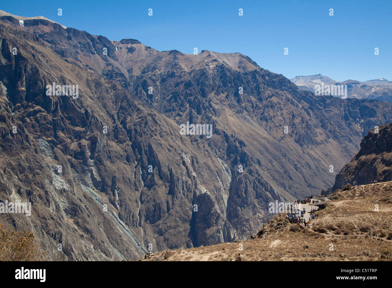 Les touristes à la vue, Cruz del Condor, Canyon de Colca, Pérou Banque D'Images