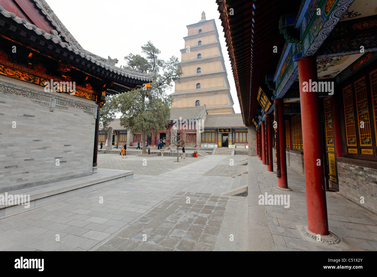 Intérieur de la Da Ci'en Temple complexe avec la tour de la Grande Pagode de l'Oie Sauvage, Xian, Shaanxi, Chine Banque D'Images