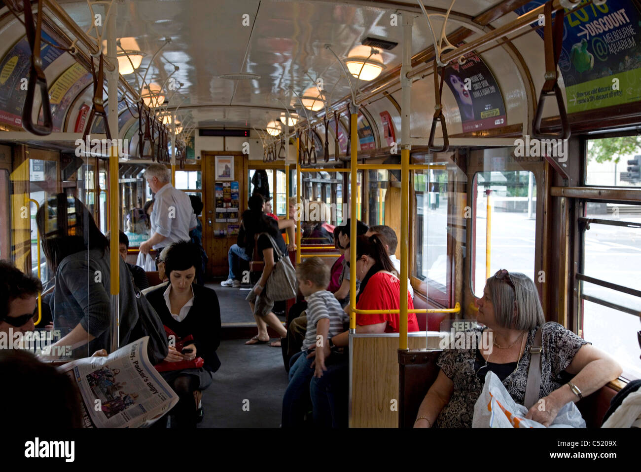Intérieur du City Circle Tram sur le réseau de tramway de Melbourne Banque D'Images