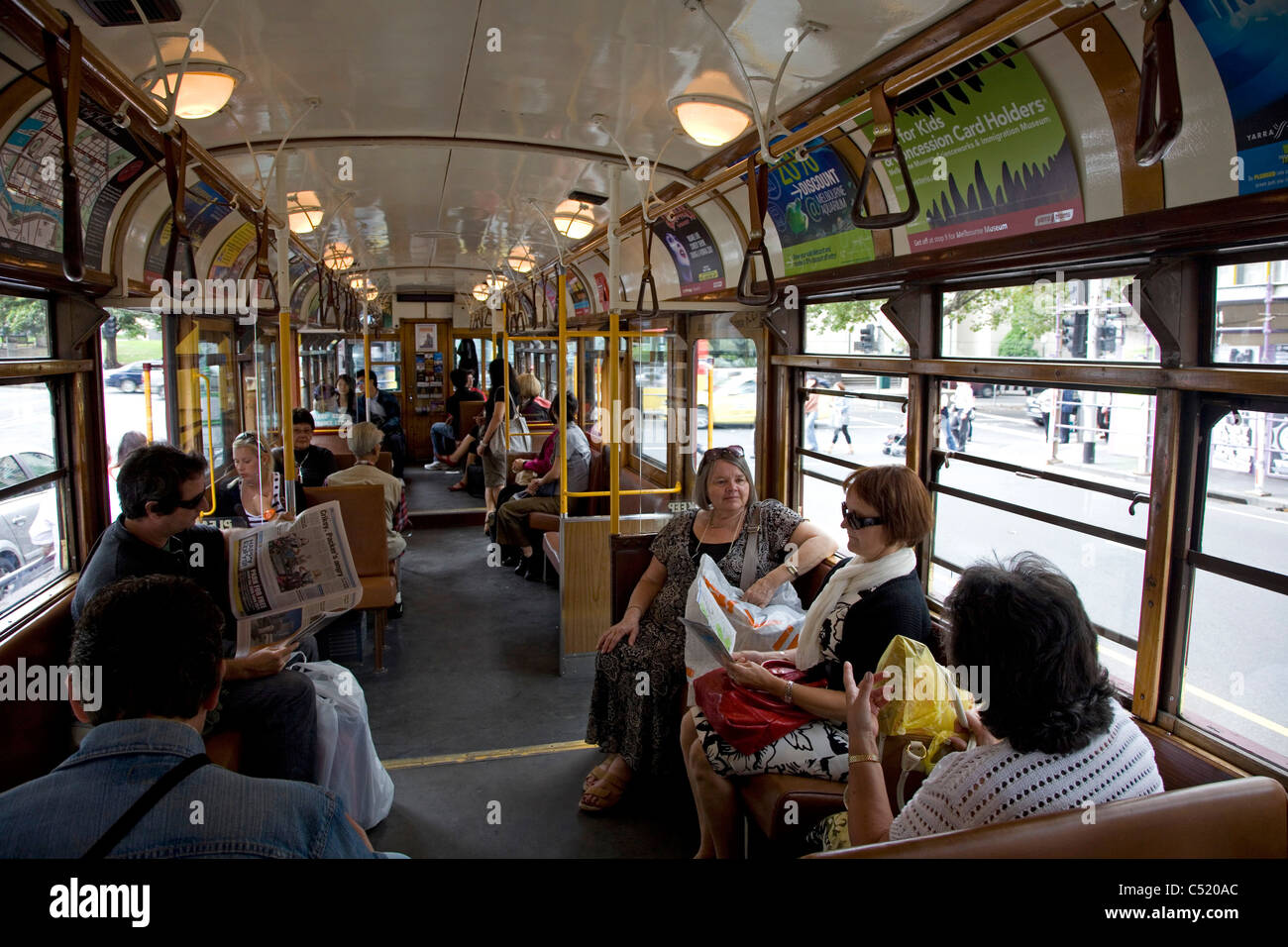 Intérieur du City Circle Tram sur le réseau de tramway de Melbourne Banque D'Images
