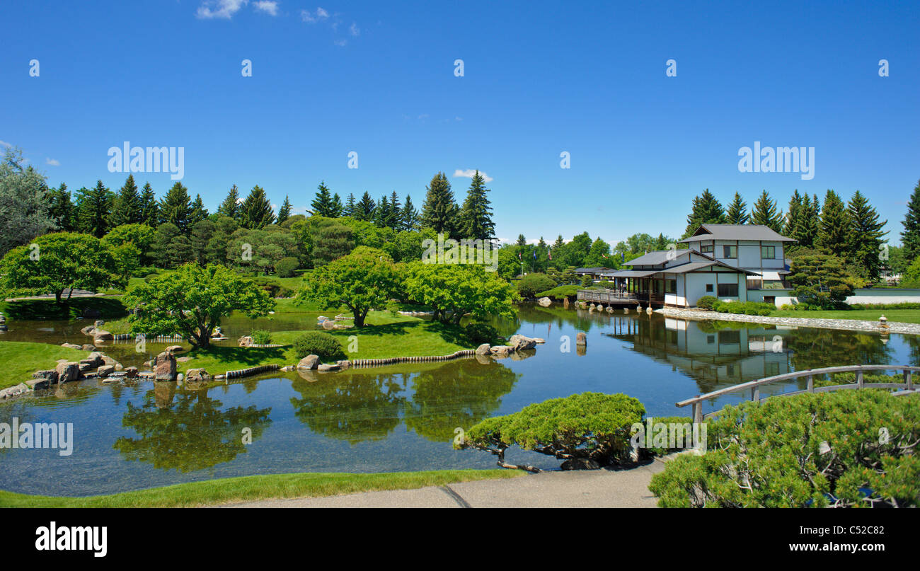 Jardin japonais Nikka Yuko en été dans la région de Lethbridge, Alberta Banque D'Images