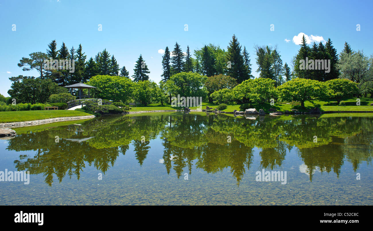 Jardin japonais Nikka Yuko en été dans la région de Lethbridge, Alberta Banque D'Images
