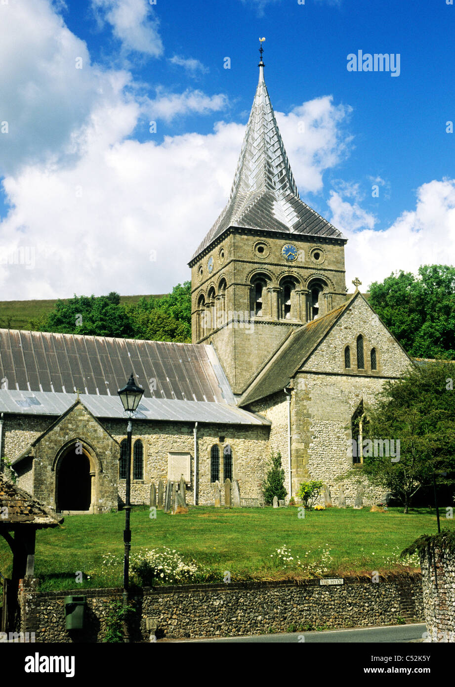 East Meon, All Saints Church, Hampshire England UK English églises Meon Valley tours tour Norman centrale 12e siècle Banque D'Images