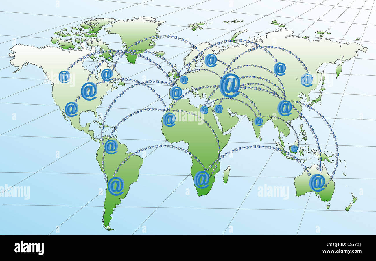 Carte du monde avec la route en espèces à l'internet dans le monde Banque D'Images