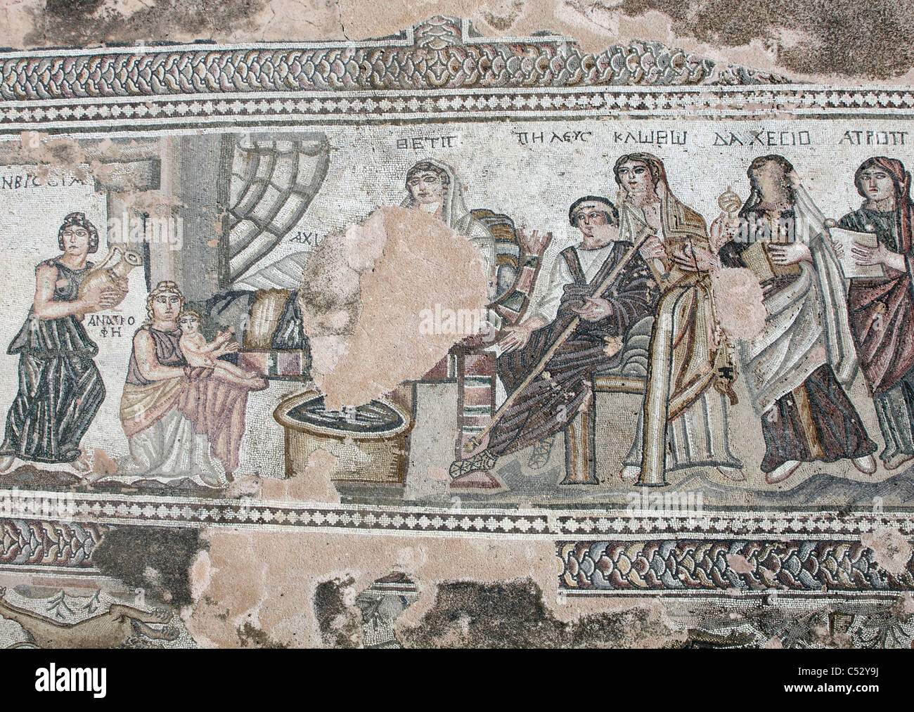 Sol en mosaïque romaine, maison de Theseus, Paphos, Chypre Banque D'Images