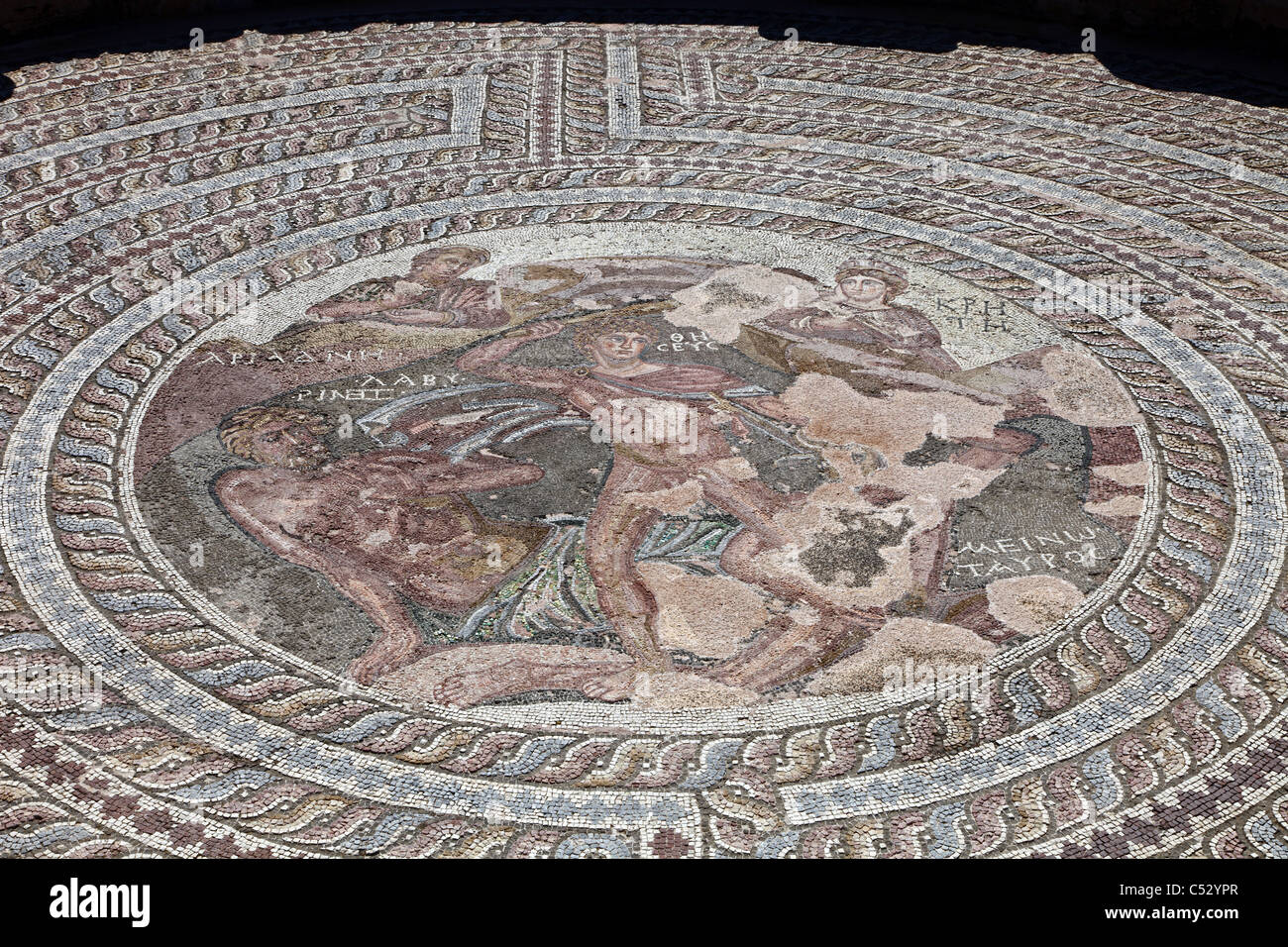 Sol en mosaïque romaine, maison de Theseus, Paphos, Chypre Banque D'Images