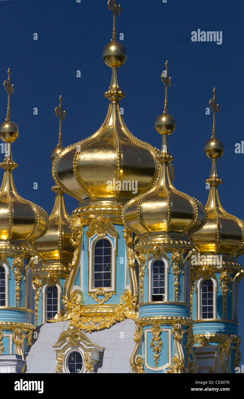 Palais de Catherine St Petersburg Russie chapelle 8 dômes Banque D'Images