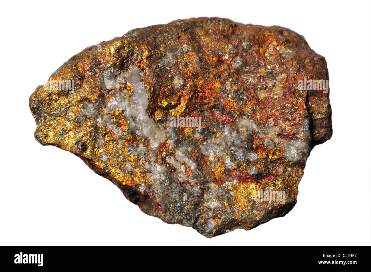 La chalcopyrite / Peacock Ore (Italie) sulfure de cuivre - cuivre de minerai important Banque D'Images