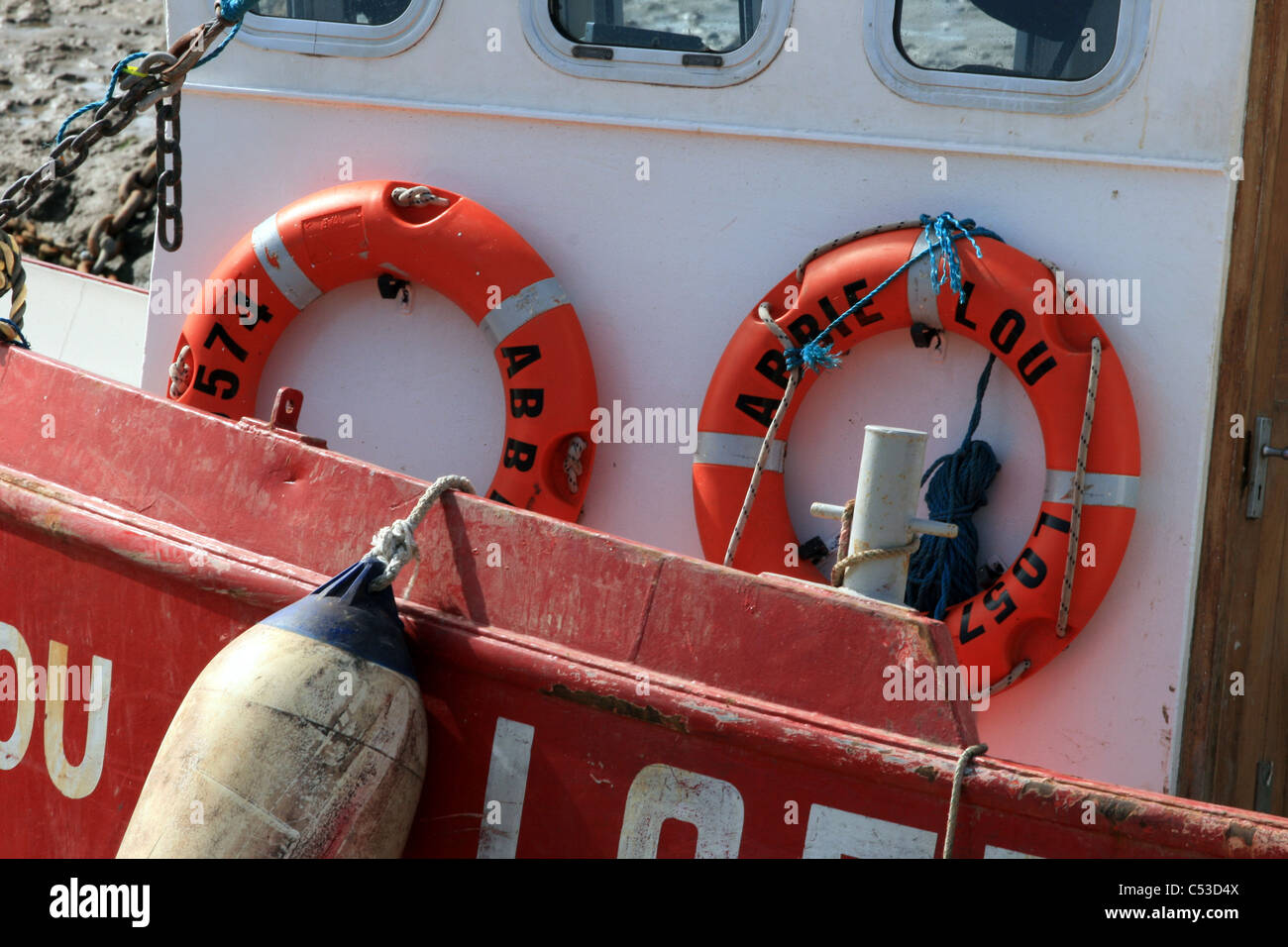 Un gros plan du bateau "Abbie Lou' amarré à Leigh-on-Sea. Banque D'Images