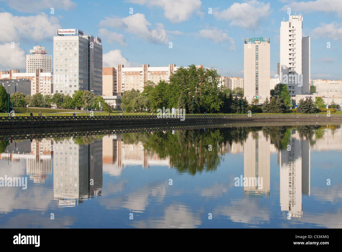 Quartier Rivière Svisloch Nemiga et à Minsk, Biélorussie Banque D'Images
