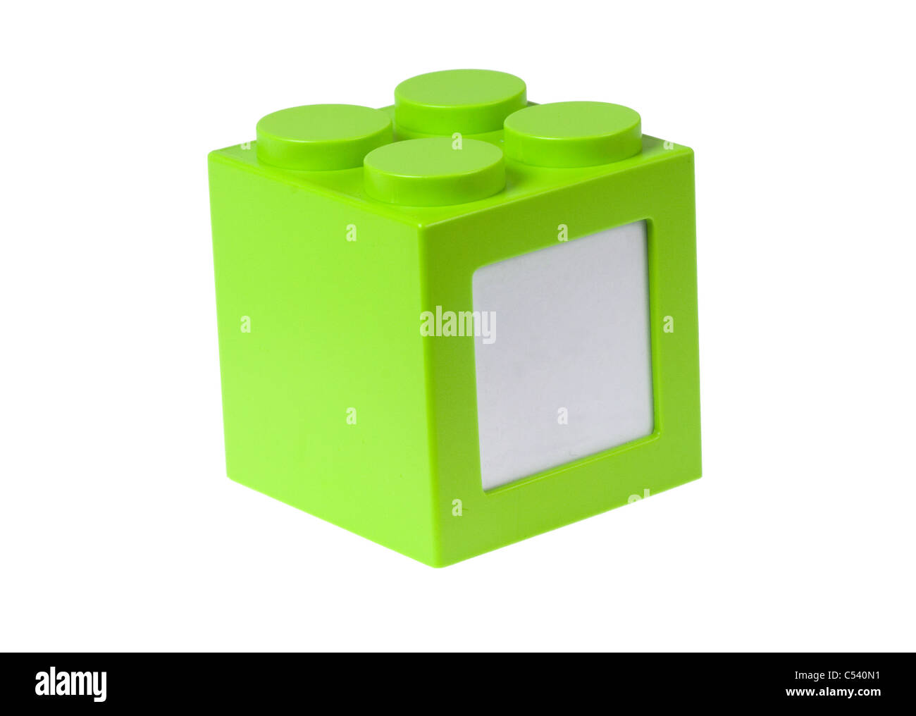 Bloc de construction écologique avec copyspace isolé sur fond blanc Banque D'Images