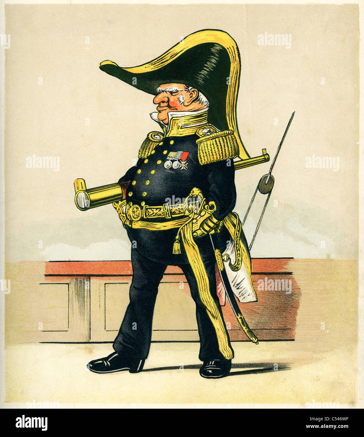 Caricature d'un amiral de la Marine royale britannique par T S Seccombe Banque D'Images