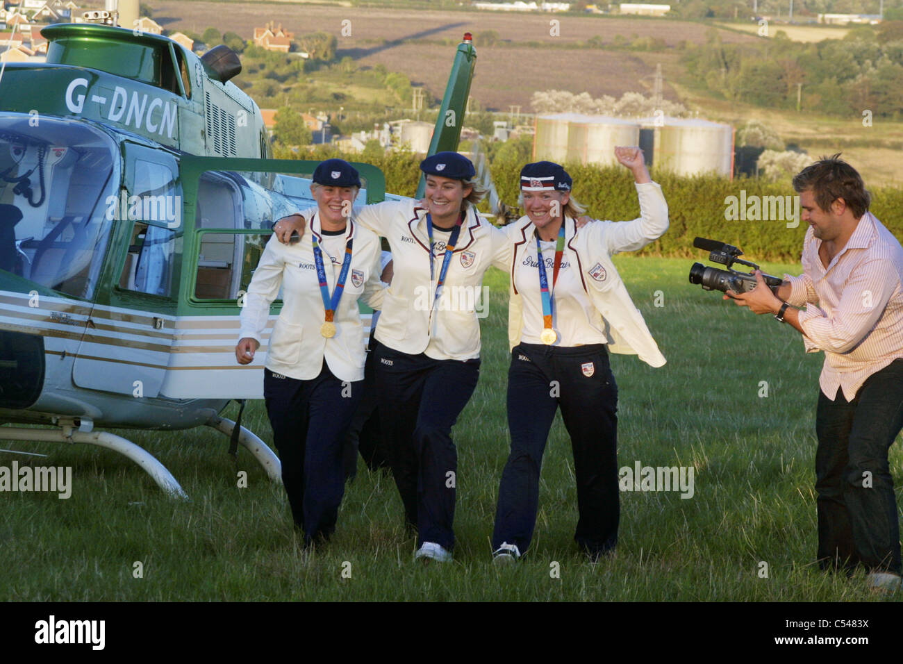 Les médaillés d'or olympique Shirley Robertson, Sarah Ayton et Sarah Webb Banque D'Images