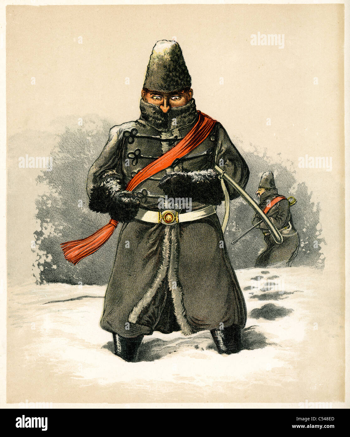 Caricature d'un soldat britannique en uniforme d'hiver à partir de l'ère victorienne Banque D'Images