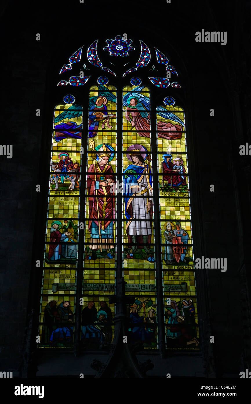 Vitrail à l'église Saint-Maurice, Église Saint Maurice, Rue de Paris, Lille, Nord-Pas de Calais, France Banque D'Images