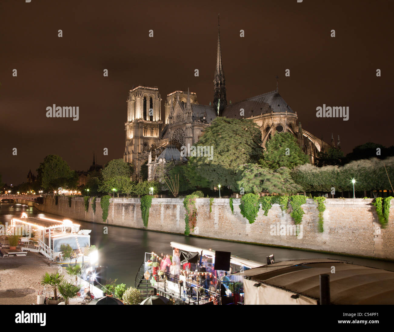 Paris - Cathédrale Notre-Dame à nuit Banque D'Images