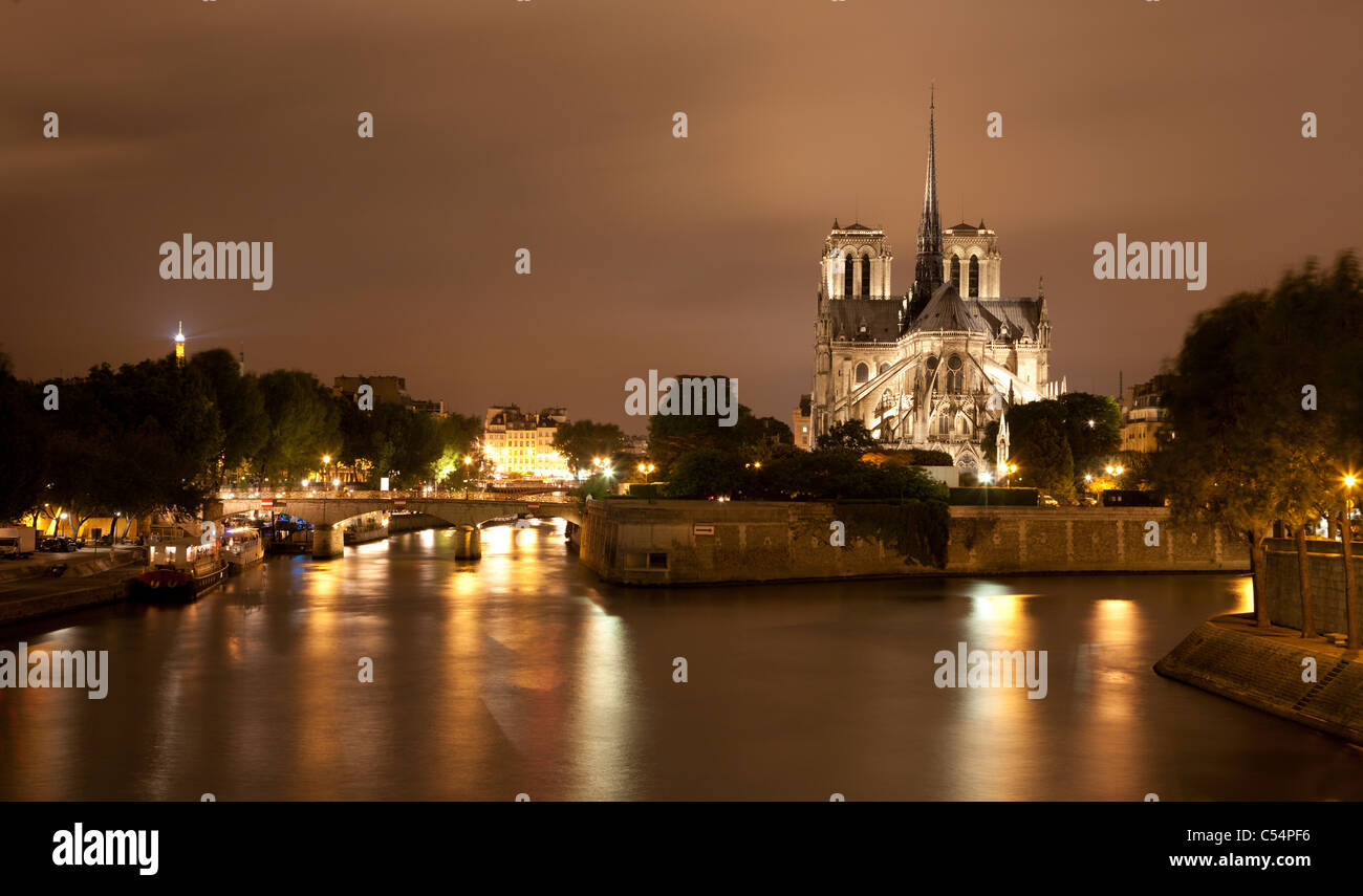 Paris - Cathédrale Notre-Dame à nuit Banque D'Images