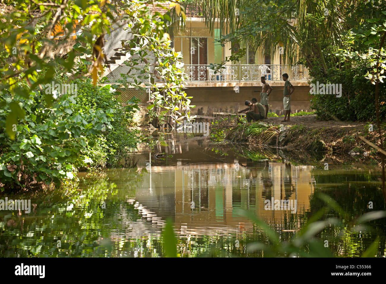 Les sections locales de pêche à une rivière près de Mirissa, Sri Lanka Banque D'Images