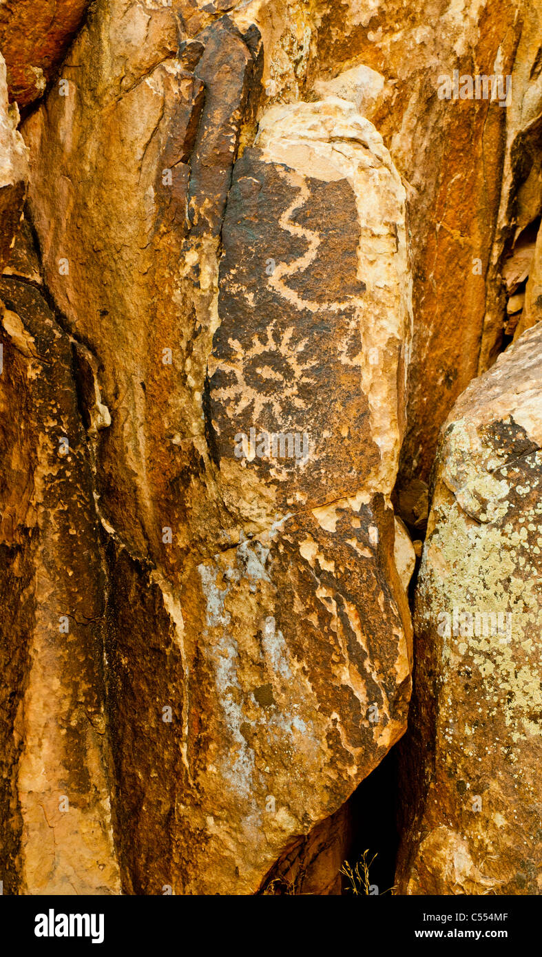 Parowan Gap lister sur les pétroglyphes historiques National Register of Historic Places près de Cedar City, Utah Banque D'Images