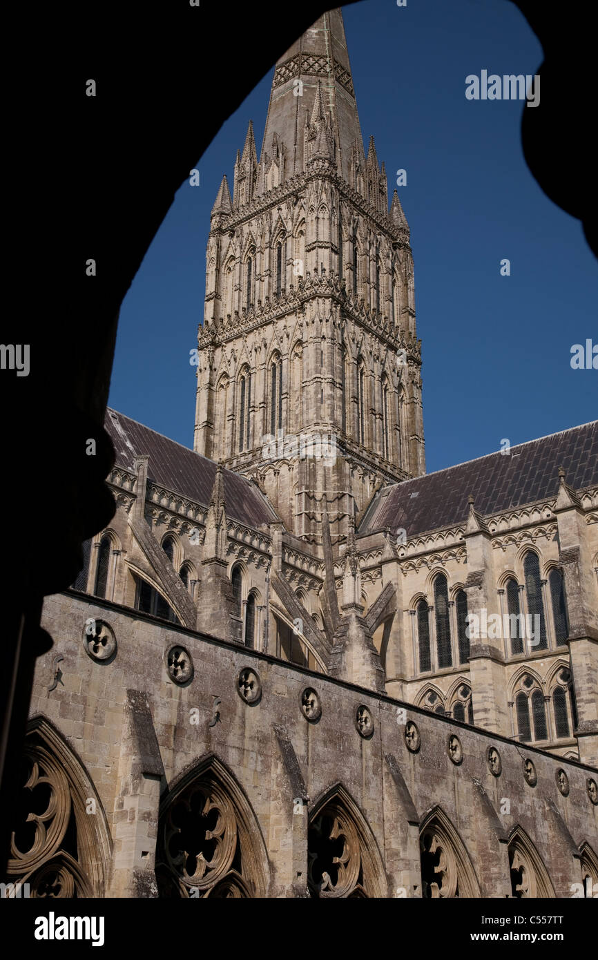 Tour de l'église cathédrale de Salisbury, Salisbury, Angleterre, RU Banque D'Images