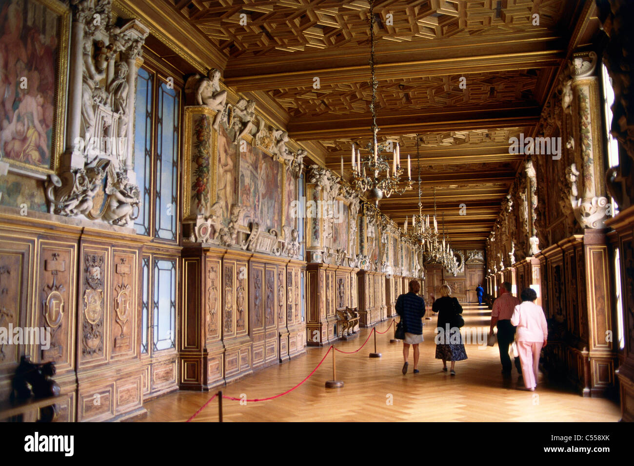 France, Fontainebleau, Château de Fontainebleau, l'intérieur en visite touristique Banque D'Images