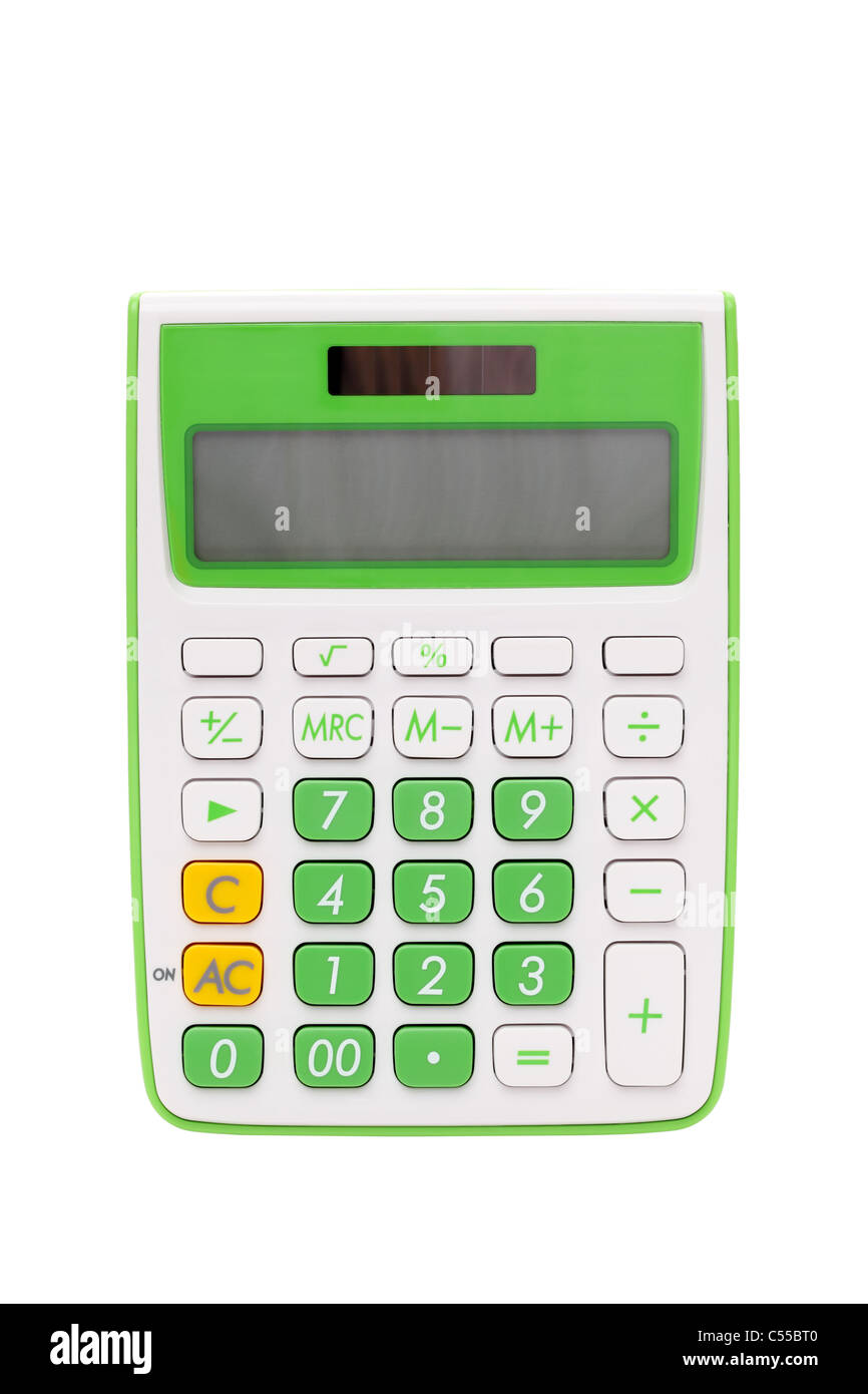 Calculatrice isolé sur fond blanc Banque D'Images