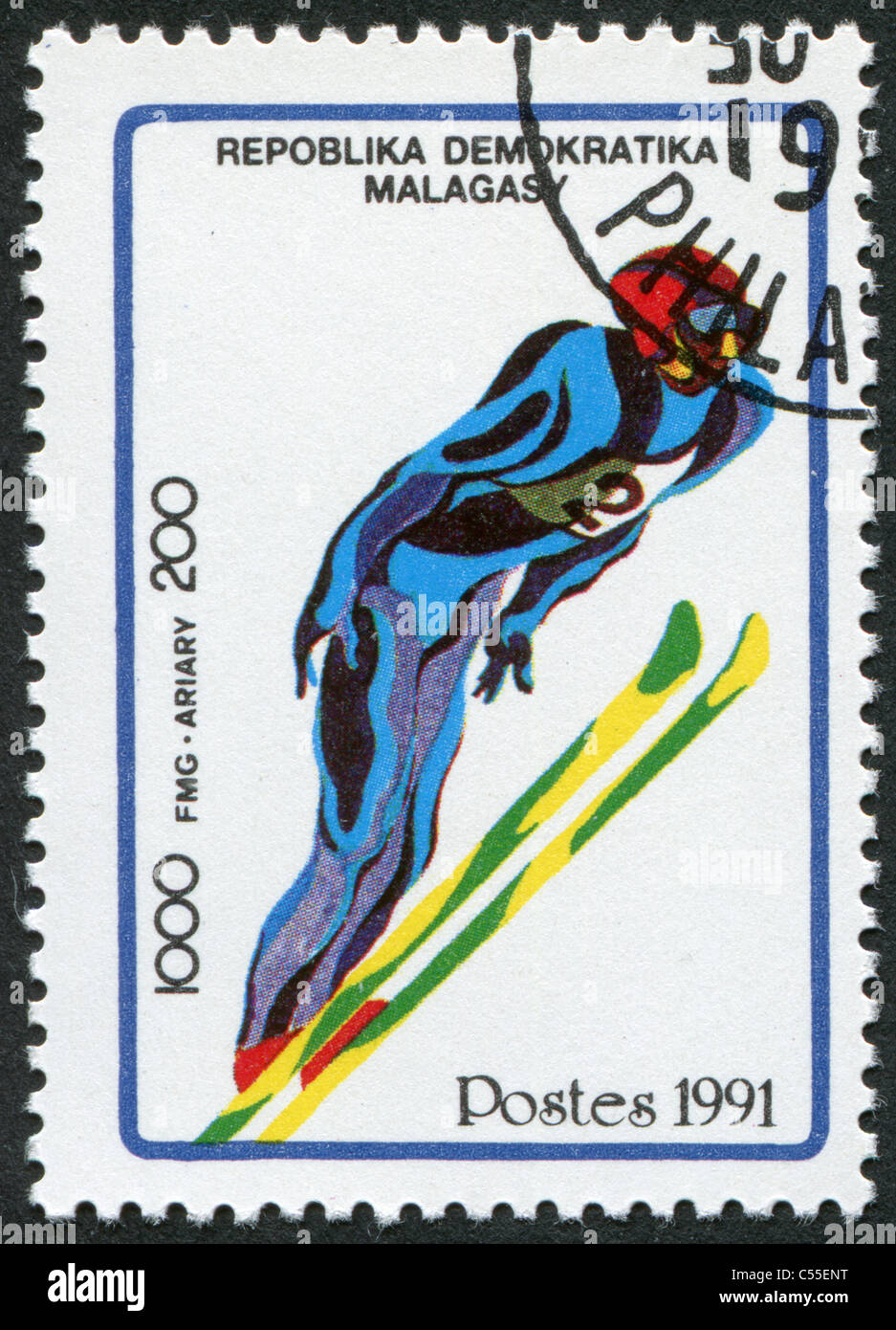 Pin's CHAMPION on s'engage à fond 1992 JO saut à ski - Collection