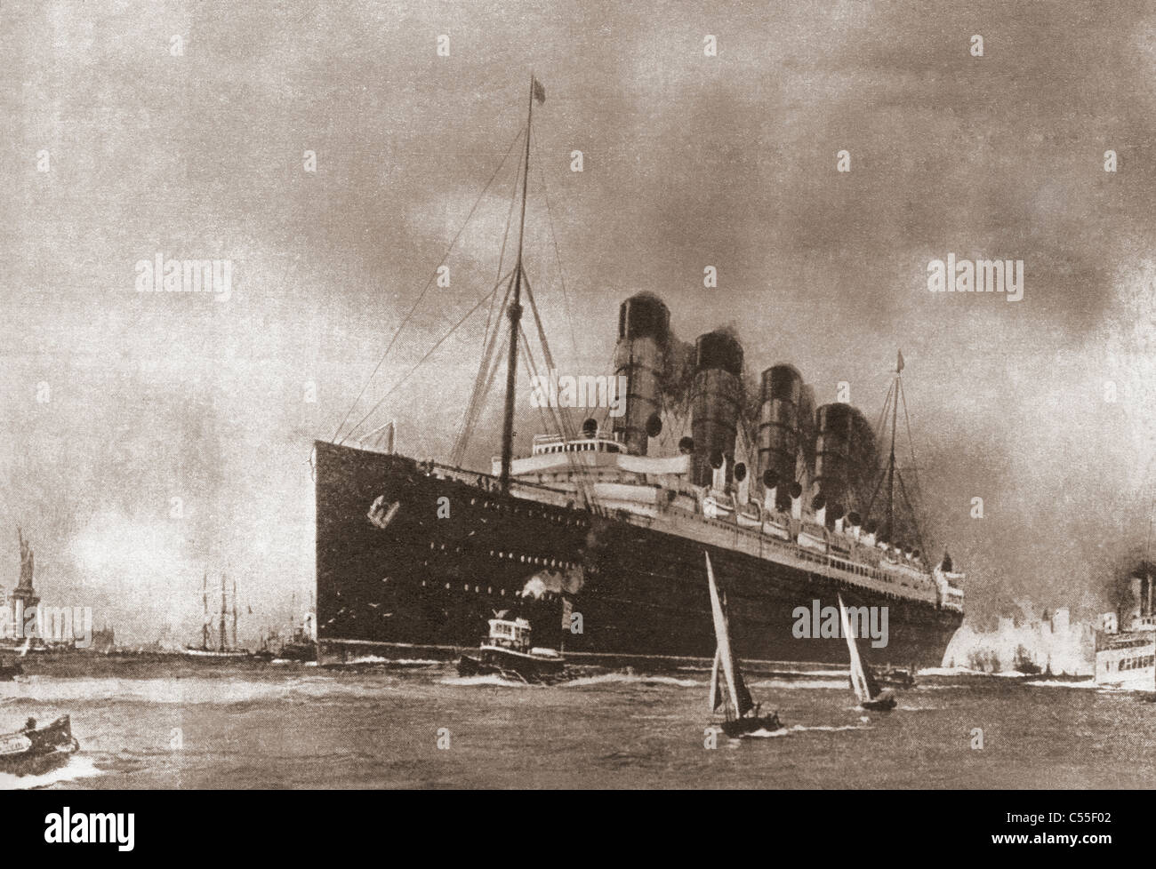 RMS Lusitania, navire de mer de Cunard Line, a ensuite torpillé et coulé par un sous-marin allemand en 1915. Banque D'Images