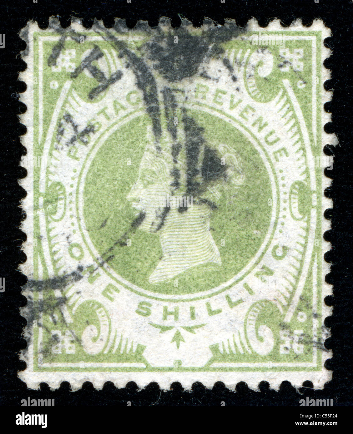 Par exemple utilisé de la reine Victoria GO 1s vert terne stamp 1883-1884 SG188 Banque D'Images