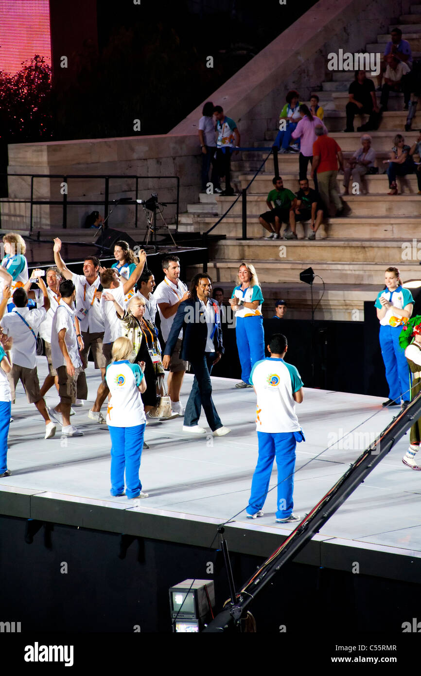 Athènes 2011 - Cérémonie d'ouverture des Jeux Olympiques Spéciaux Christian Karembeu leader français de l'entrée de l'équipe Banque D'Images