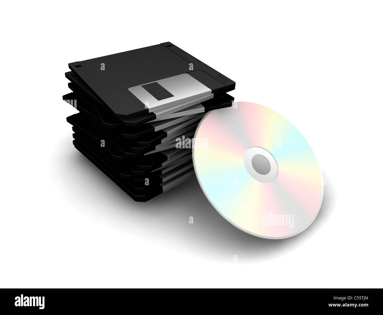 3D render of a pile de disquettes et un lecteur de CD Banque D'Images