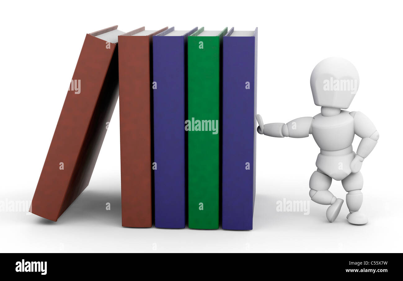 3D render of quelqu'leaning on books Banque D'Images