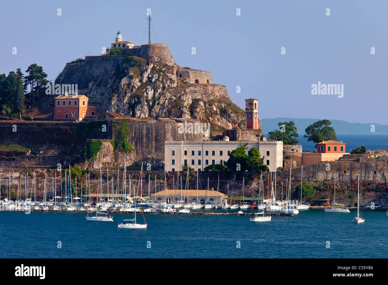 Ancienne forteresse à l'entrée de la ville de Corfou (Kerkyra), Corfou Grèce Banque D'Images