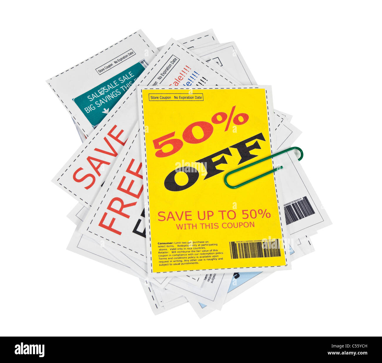 Coupons de magasin complètement fausses. Pas de publicités ont été utilisés. Banque D'Images