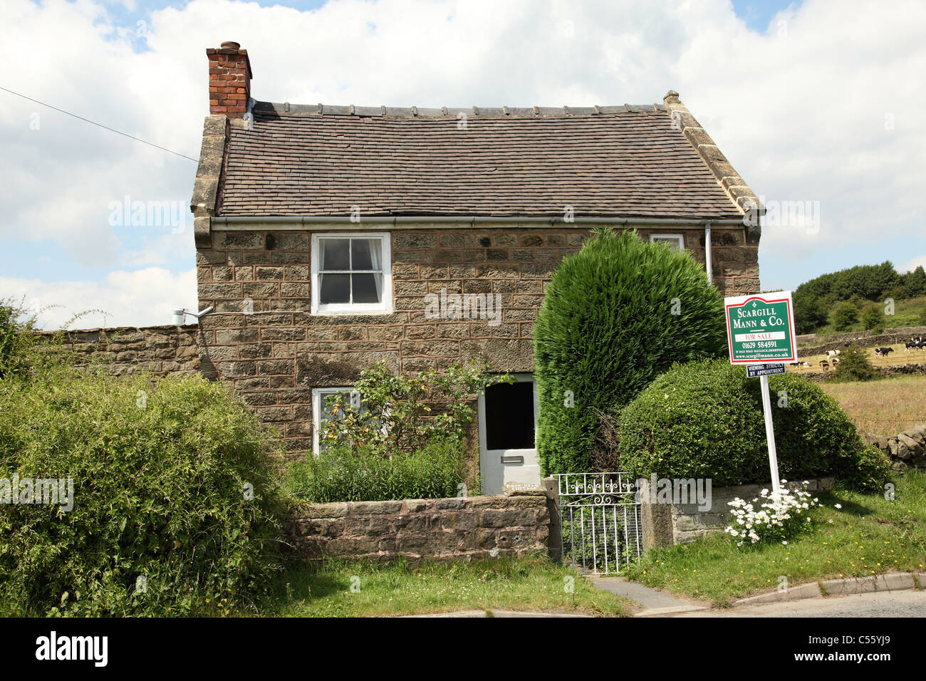 Un chalet à vendre et annoncés comme ayant le potentiel d'accueil de vacances dans le Derbyshire, Angleterre, Royaume-Uni Banque D'Images