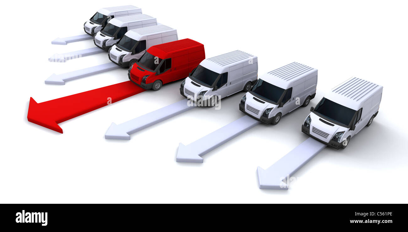 Image montrant une flotte de cars avec un ouvrant la voie Banque D'Images
