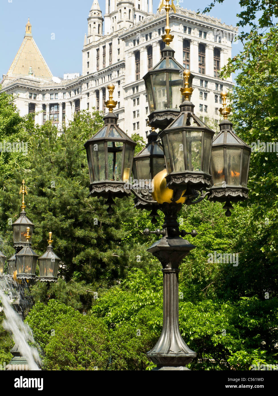 Lampadaire, City Hall Park, NYC Banque D'Images