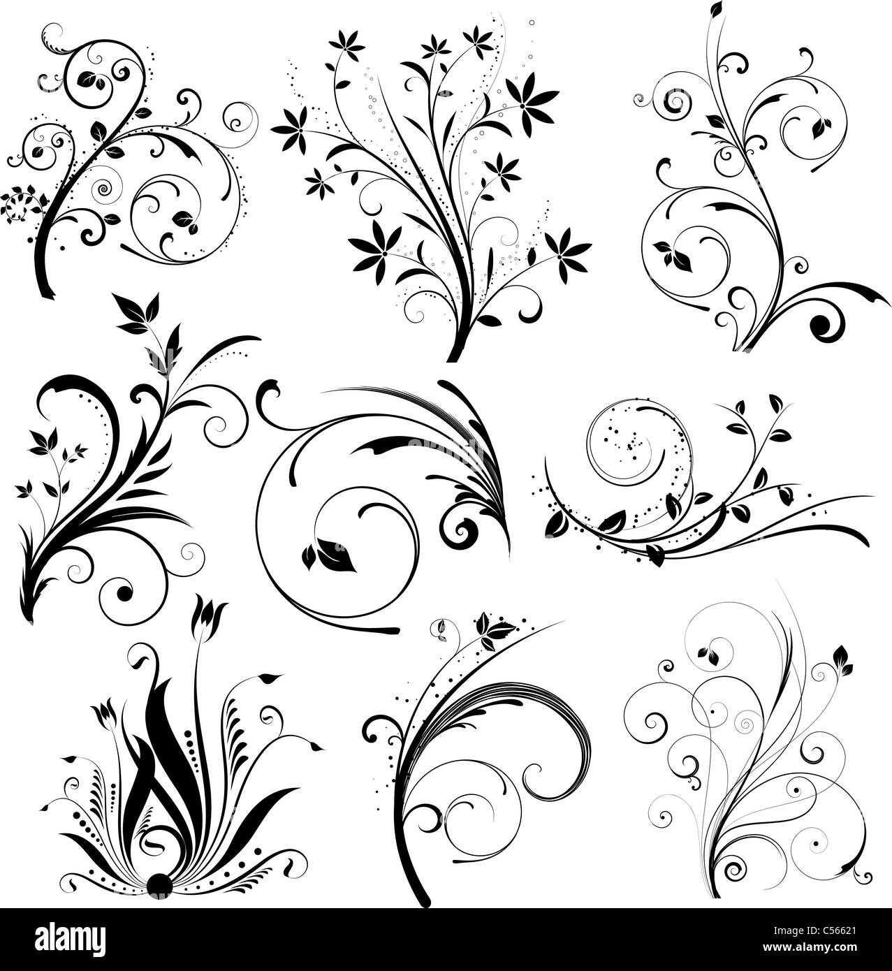 Divers dessins floraux décoratifs Banque D'Images