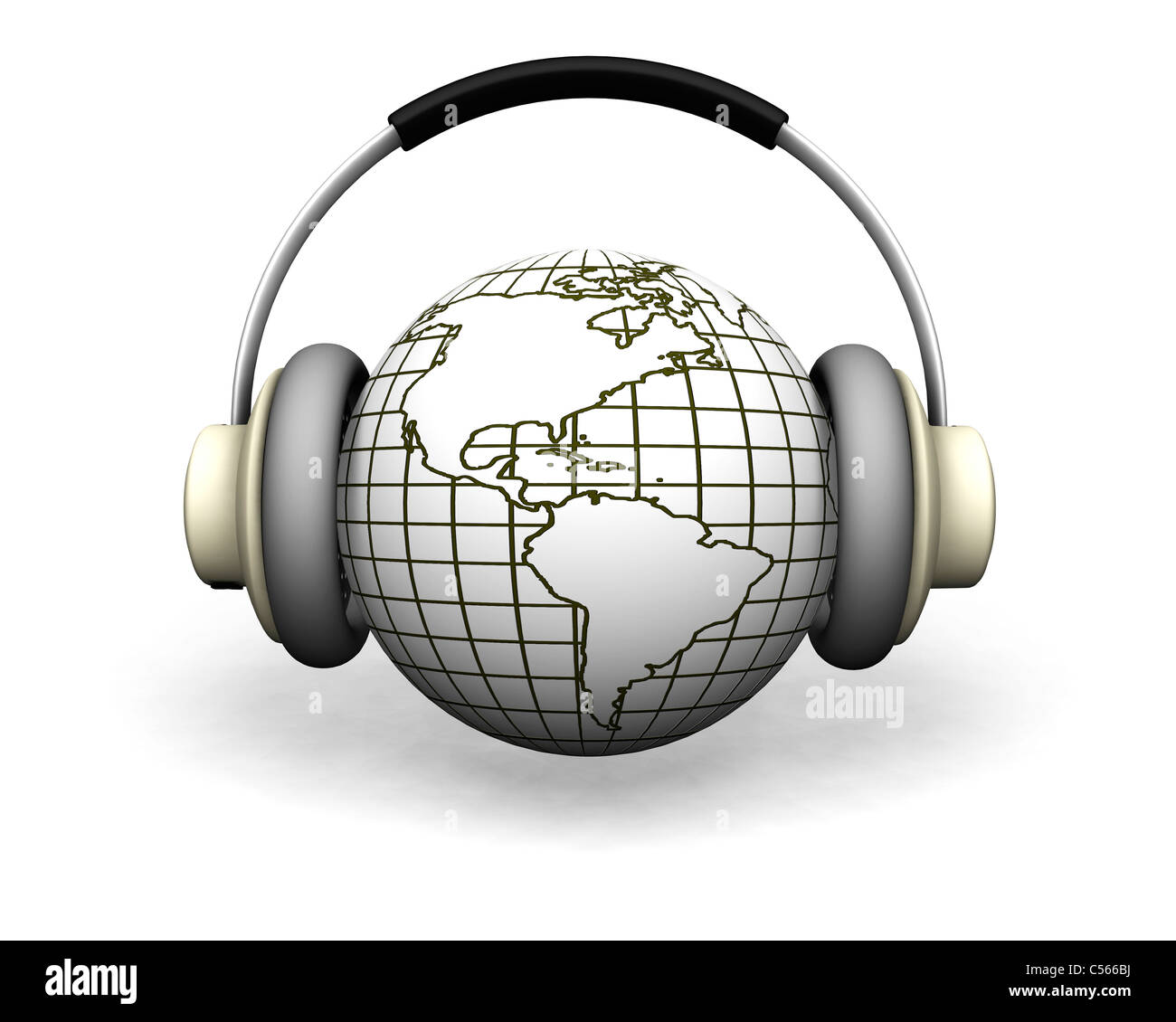 Rendu 3D d'un monde avec des écouteurs Banque D'Images